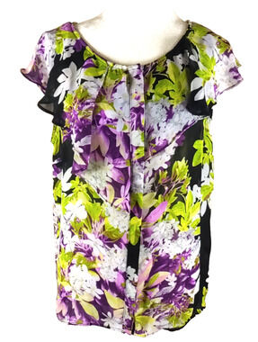 Worthington Women's Short Sleeveless Black Brown size Large Button Up
